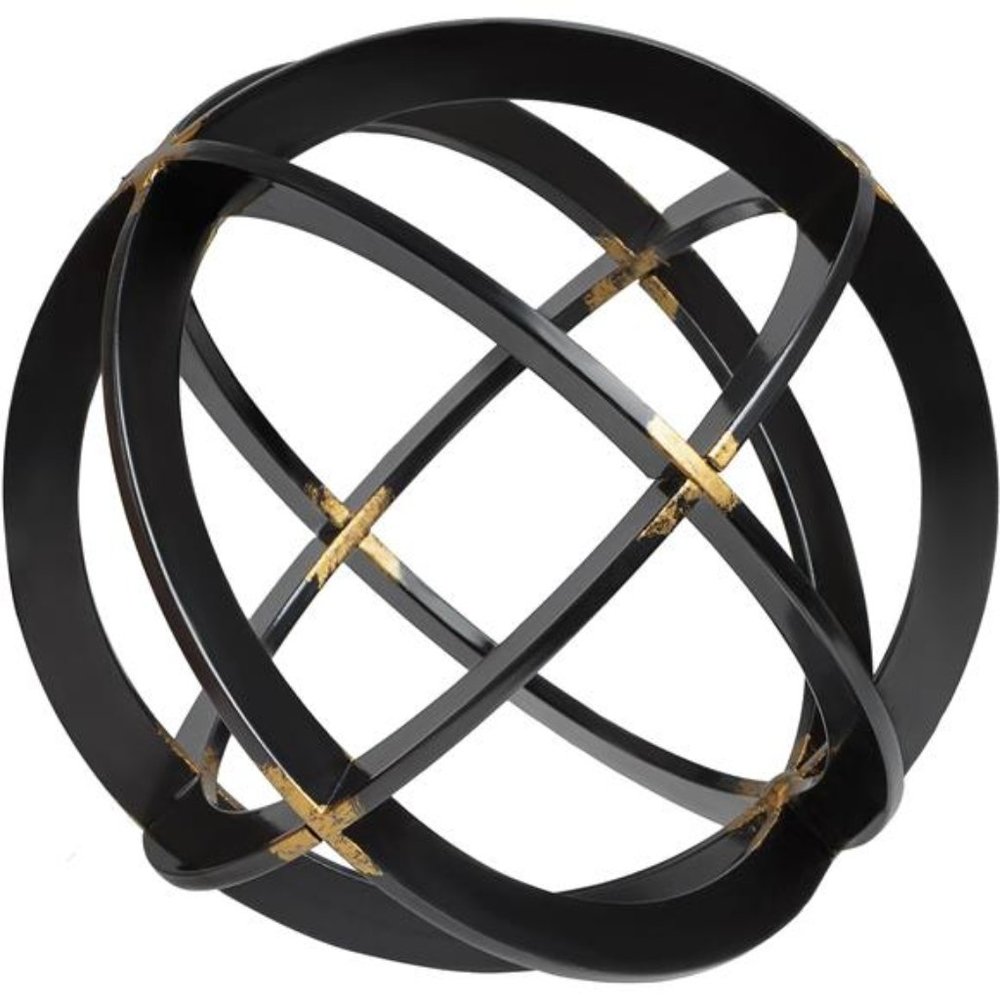Metal Decorative Sphere for Home Decor - Black & Gold, Hand Painted,Modern Decor